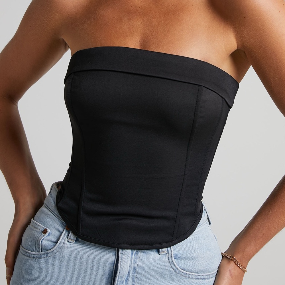 Showpo Vaira Black Strapless Corset Top